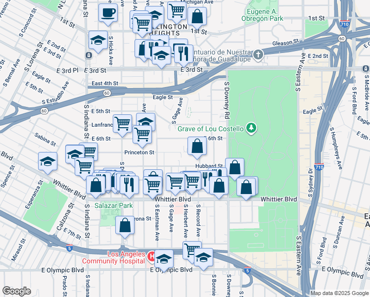 map of restaurants, bars, coffee shops, grocery stores, and more near 4021 Princeton Street in Los Angeles