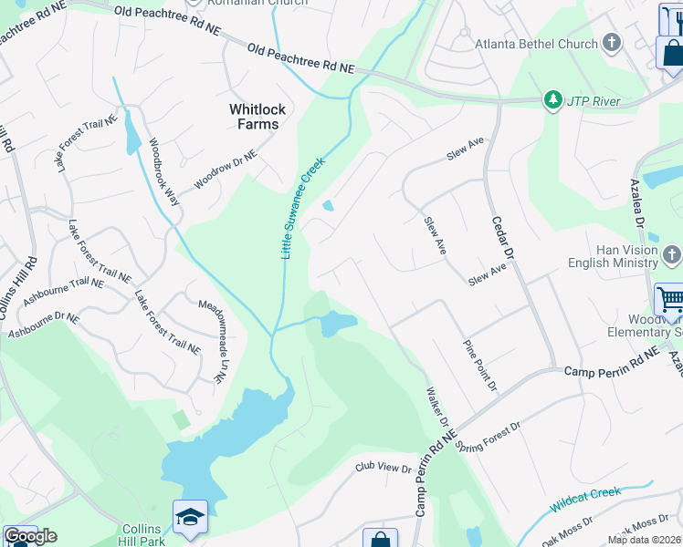 map of restaurants, bars, coffee shops, grocery stores, and more near 2461 Grande Oak Circle in Lawrenceville