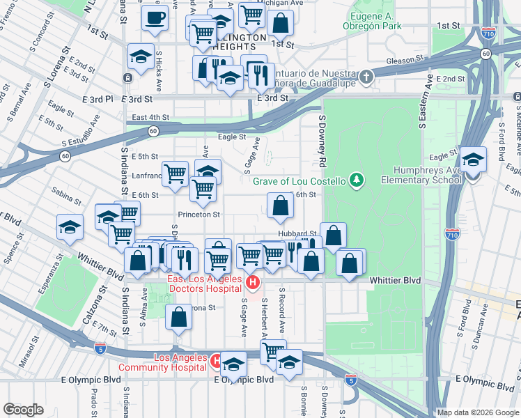 map of restaurants, bars, coffee shops, grocery stores, and more near 4019 Princeton Street in Los Angeles