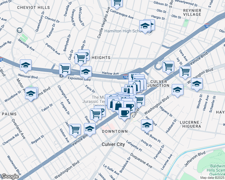 map of restaurants, bars, coffee shops, grocery stores, and more near 3701 Bagley Avenue in Los Angeles