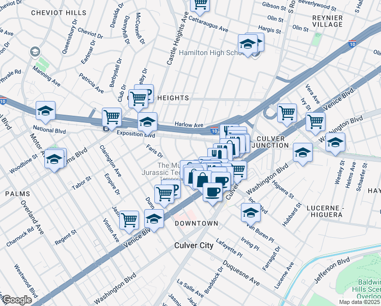 map of restaurants, bars, coffee shops, grocery stores, and more near 3701 Bagley Avenue in Los Angeles