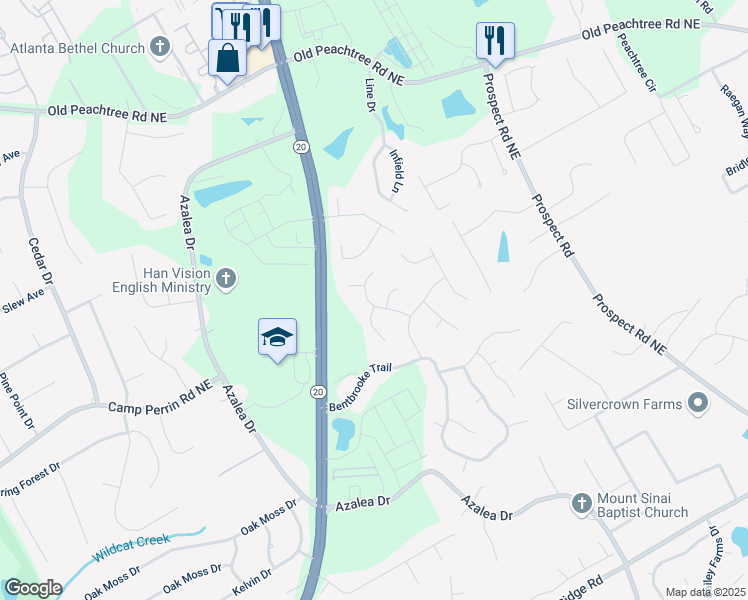 map of restaurants, bars, coffee shops, grocery stores, and more near 2002 Stonewick Court in Lawrenceville