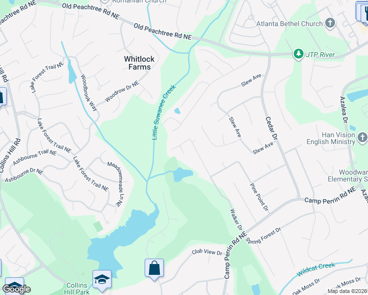 map of restaurants, bars, coffee shops, grocery stores, and more near 2461 Grande Oak Circle in Lawrenceville