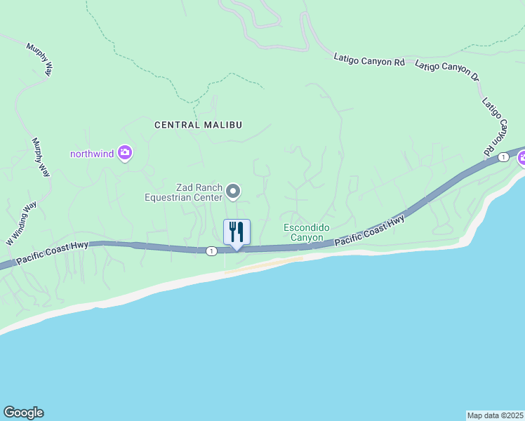 map of restaurants, bars, coffee shops, grocery stores, and more near 6435 Meadows Court in Malibu