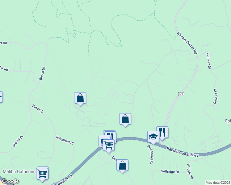 map of restaurants, bars, coffee shops, grocery stores, and more near 5900 Bonsall Drive in Malibu