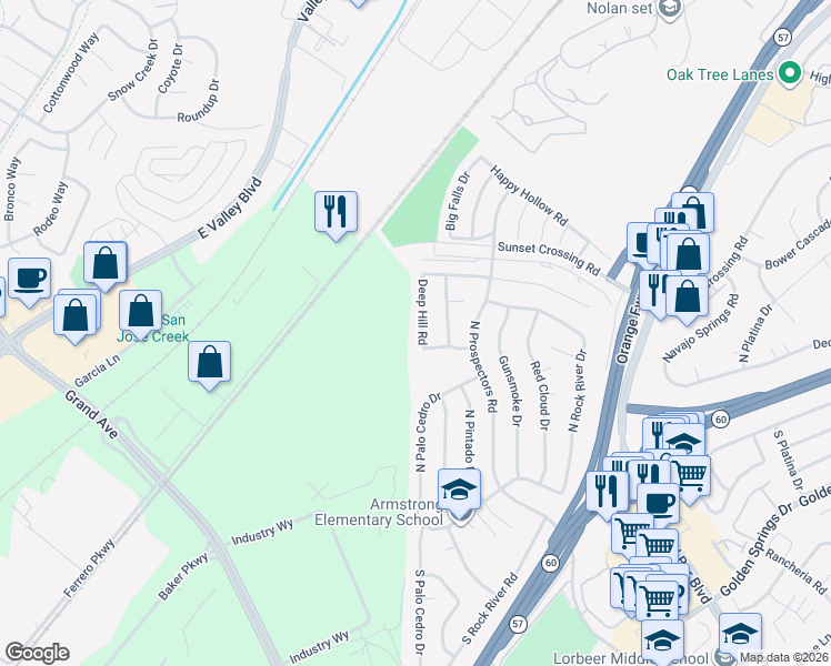 map of restaurants, bars, coffee shops, grocery stores, and more near 417 Deep Hill Road in Diamond Bar