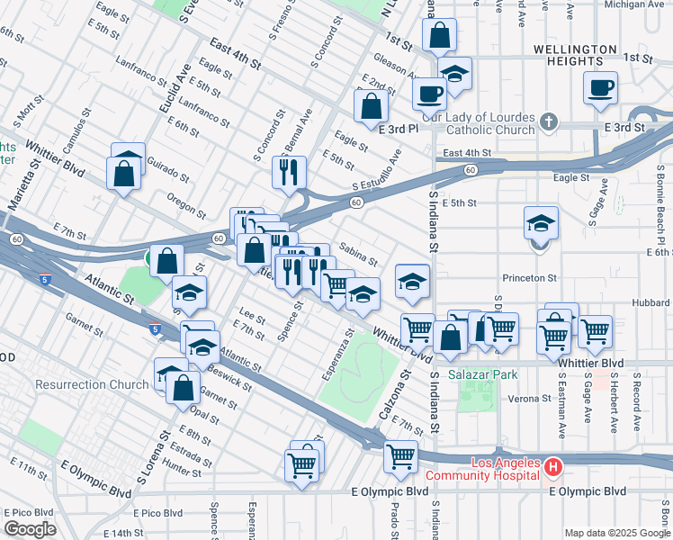 map of restaurants, bars, coffee shops, grocery stores, and more near 3523 Percy Street in Los Angeles