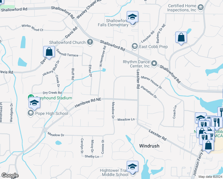 map of restaurants, bars, coffee shops, grocery stores, and more near 3779 Manor House Drive in Marietta