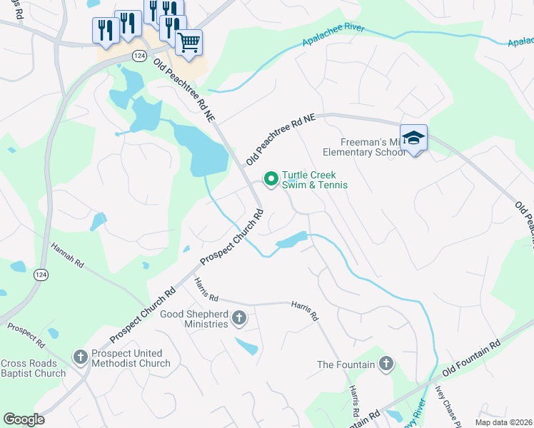 map of restaurants, bars, coffee shops, grocery stores, and more near 1632 Blue Heron Court in Lawrenceville