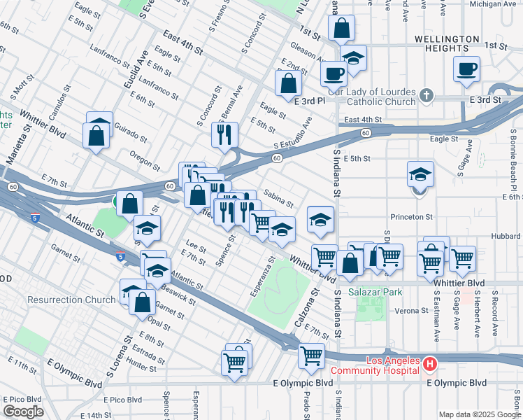 map of restaurants, bars, coffee shops, grocery stores, and more near 3521 Percy Street in Los Angeles