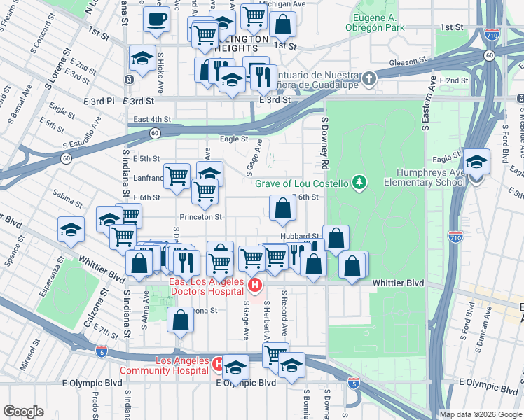 map of restaurants, bars, coffee shops, grocery stores, and more near 4019 Princeton Street in Los Angeles