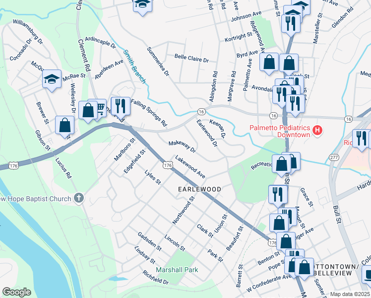 map of restaurants, bars, coffee shops, grocery stores, and more near 3231 Makeway Drive in Columbia