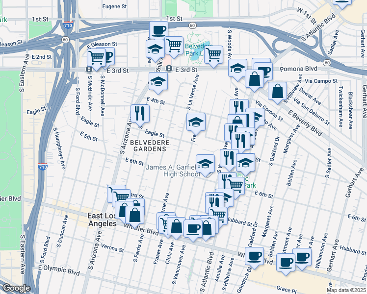 map of restaurants, bars, coffee shops, grocery stores, and more near 519 Fraser Avenue in Los Angeles