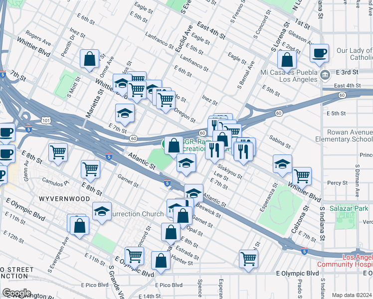 map of restaurants, bars, coffee shops, grocery stores, and more near 956 South Grande Vista Avenue in Los Angeles