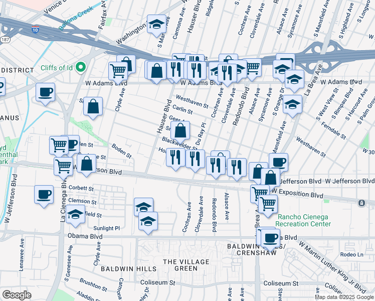 map of restaurants, bars, coffee shops, grocery stores, and more near 5351 Homeside Avenue in Los Angeles