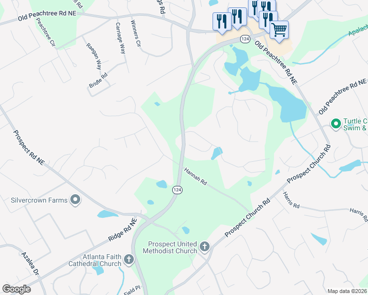 map of restaurants, bars, coffee shops, grocery stores, and more near 1629 Braselton Highway in Lawrenceville