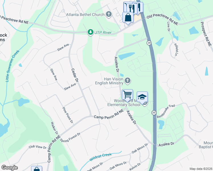 map of restaurants, bars, coffee shops, grocery stores, and more near 2203 Brookfield Drive in Lawrenceville