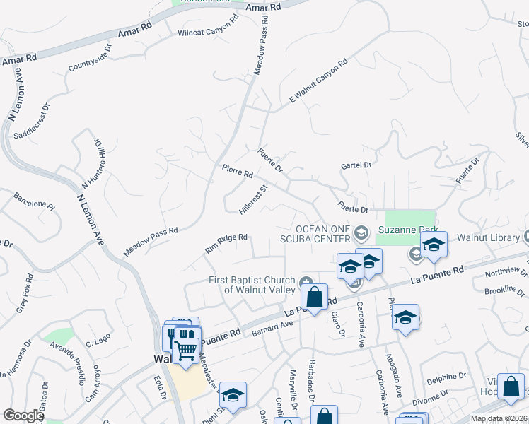 map of restaurants, bars, coffee shops, grocery stores, and more near 792 El Vallencito Drive in Walnut