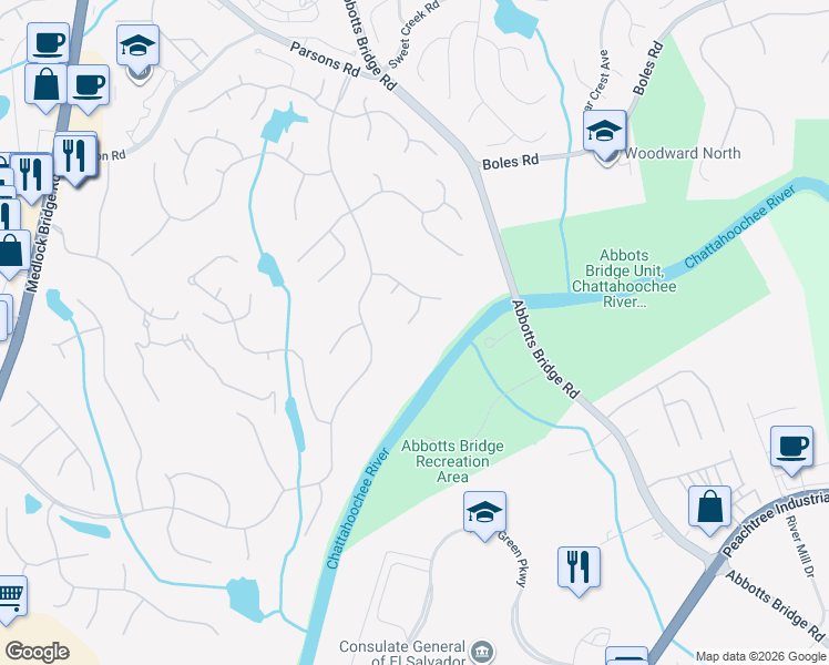 map of restaurants, bars, coffee shops, grocery stores, and more near 307 Jupiter Hills Drive in Duluth