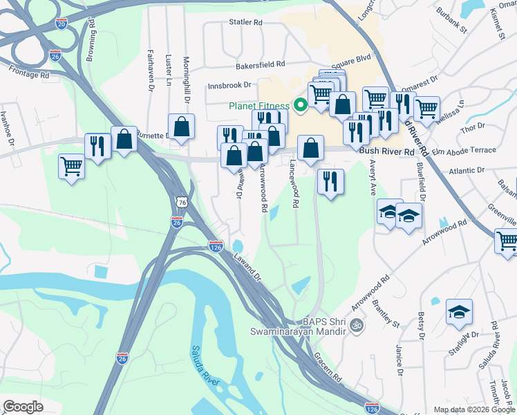 map of restaurants, bars, coffee shops, grocery stores, and more near 235 Lawand Drive in Columbia