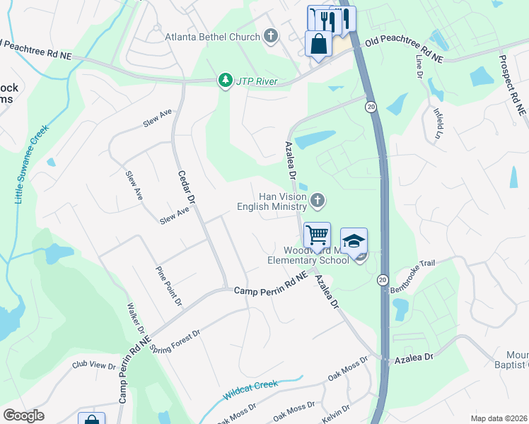 map of restaurants, bars, coffee shops, grocery stores, and more near 2203 Brookfield Drive in Lawrenceville