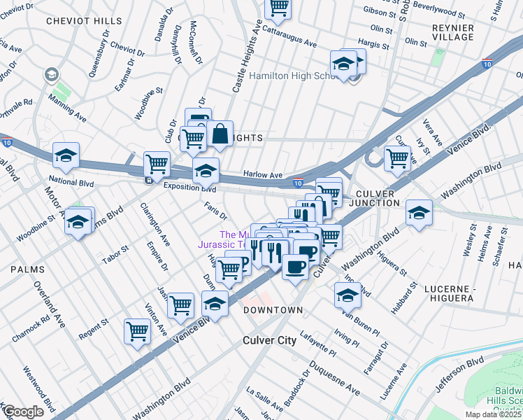 map of restaurants, bars, coffee shops, grocery stores, and more near 3627 Bagley Avenue in Los Angeles