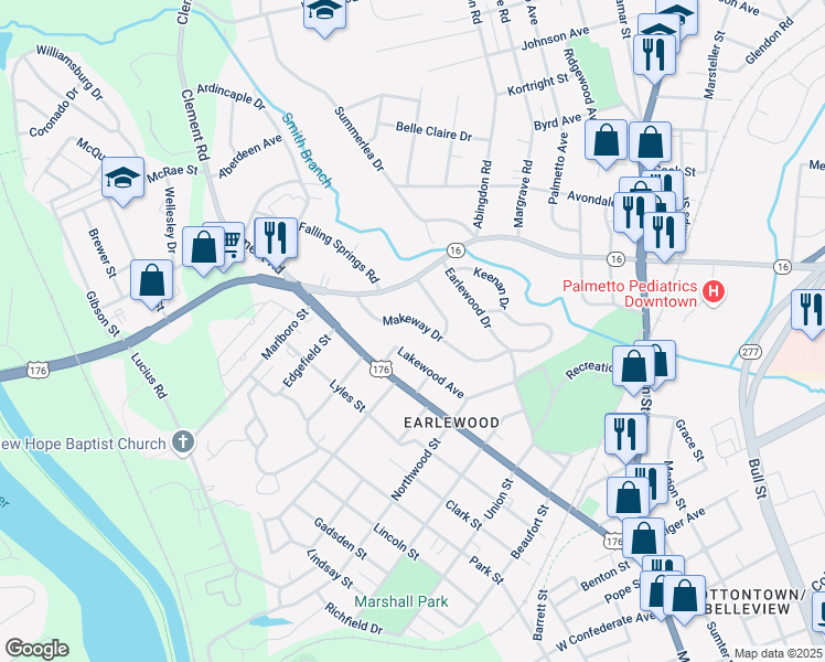 map of restaurants, bars, coffee shops, grocery stores, and more near 3231 Makeway Drive in Columbia