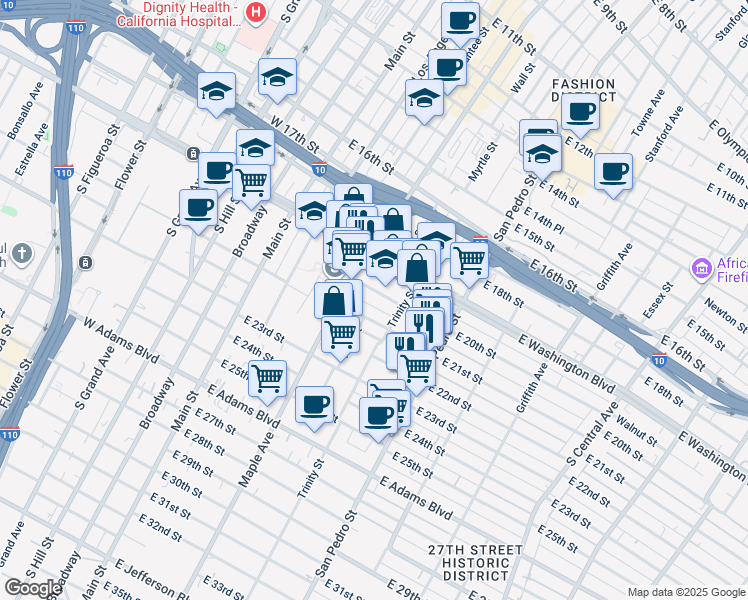 map of restaurants, bars, coffee shops, grocery stores, and more near in Los Angeles