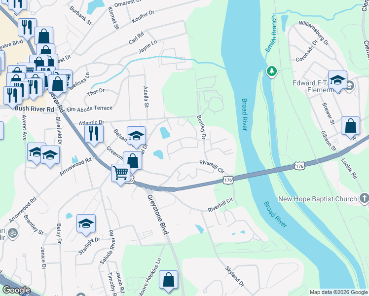 map of restaurants, bars, coffee shops, grocery stores, and more near 2121 Bentley Court in Columbia