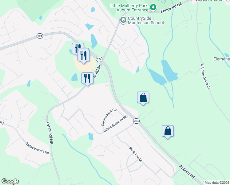 map of restaurants, bars, coffee shops, grocery stores, and more near 705 Auburn Road in Auburn