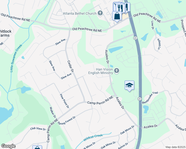 map of restaurants, bars, coffee shops, grocery stores, and more near 2212 Brookfield Drive in Lawrenceville