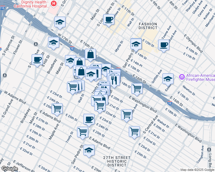 map of restaurants, bars, coffee shops, grocery stores, and more near 1916 Adair Street in Los Angeles