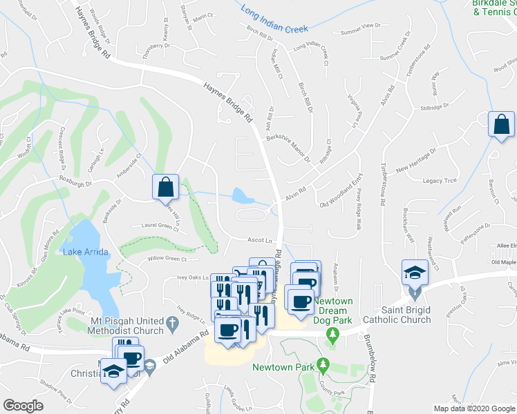 map of restaurants, bars, coffee shops, grocery stores, and more near 3120 Woodvale Court in Alpharetta