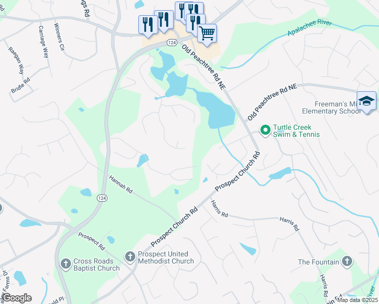 map of restaurants, bars, coffee shops, grocery stores, and more near 1620 Terrace Lake Drive in Lawrenceville