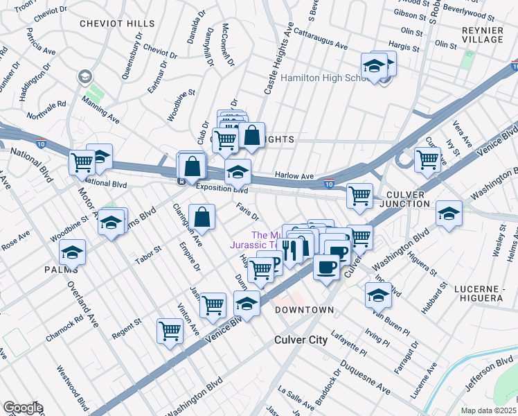 map of restaurants, bars, coffee shops, grocery stores, and more near 3626 Watseka Avenue in Los Angeles