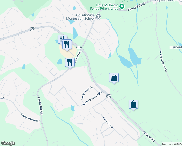 map of restaurants, bars, coffee shops, grocery stores, and more near 705 Auburn Road in Auburn