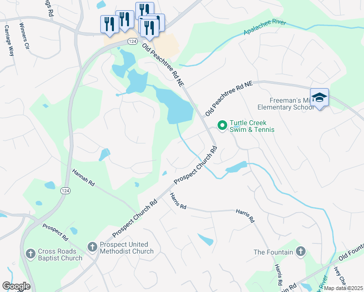 map of restaurants, bars, coffee shops, grocery stores, and more near 1915 Turtle Creek Way in Lawrenceville