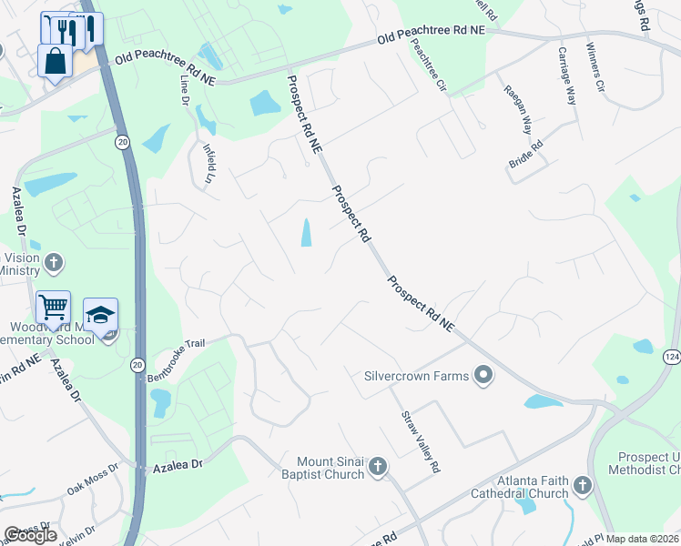 map of restaurants, bars, coffee shops, grocery stores, and more near 1281 Sunsweet Drive Northeast in Lawrenceville