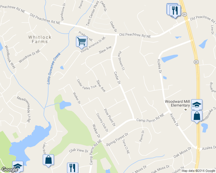 map of restaurants, bars, coffee shops, grocery stores, and more near 2270 Seedling Lane in Lawrenceville