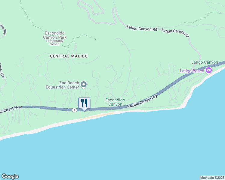 map of restaurants, bars, coffee shops, grocery stores, and more near 6424 Sycamore Meadows Drive in Malibu