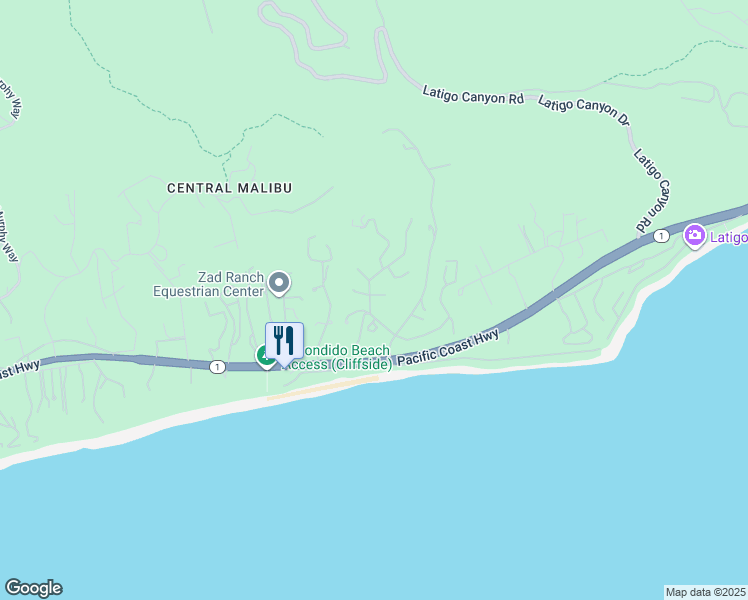 map of restaurants, bars, coffee shops, grocery stores, and more near 6424 Sycamore Meadows Drive in Malibu