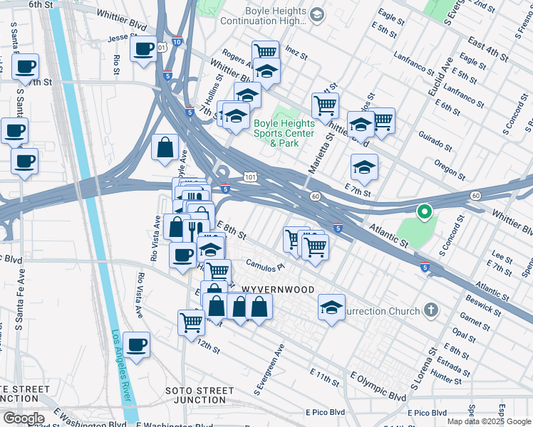 map of restaurants, bars, coffee shops, grocery stores, and more near 1125 Orme Avenue in Los Angeles