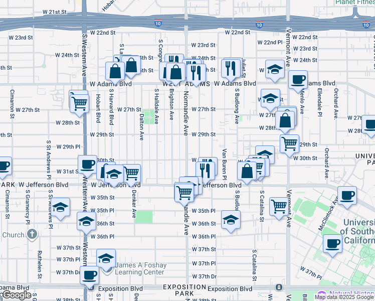 map of restaurants, bars, coffee shops, grocery stores, and more near 2934 Normandie Avenue in Los Angeles
