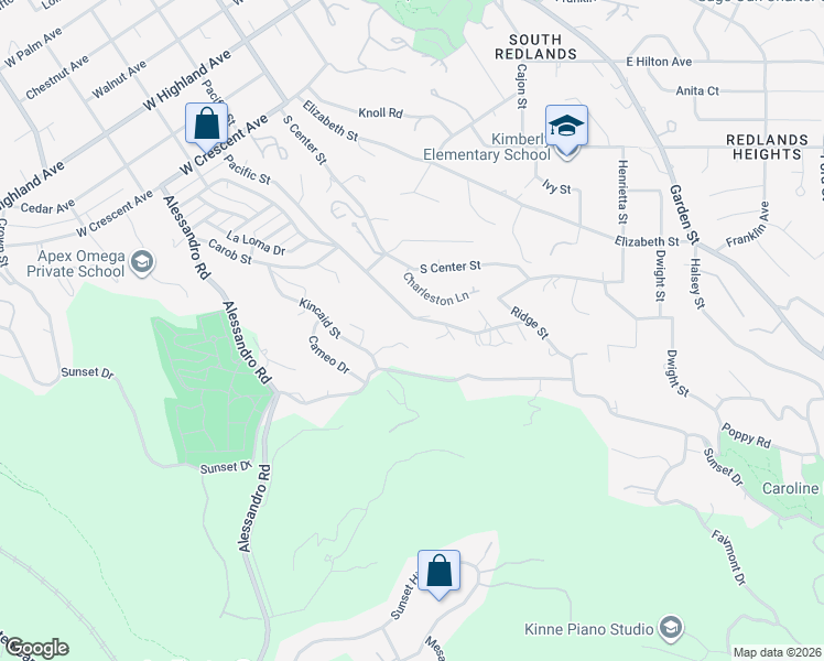 map of restaurants, bars, coffee shops, grocery stores, and more near 1434 Pacific Street in Redlands