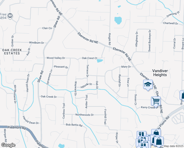 map of restaurants, bars, coffee shops, grocery stores, and more near 1695 Lost Creek Lane in Marietta