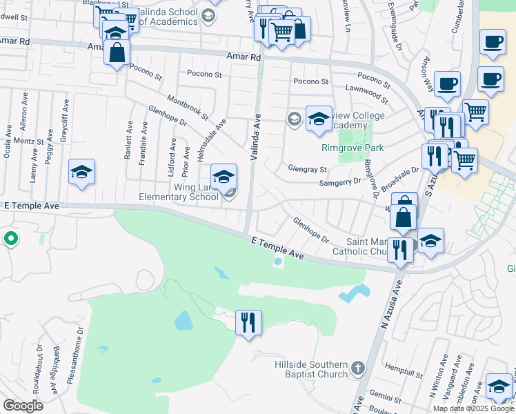 map of restaurants, bars, coffee shops, grocery stores, and more near 427 Baskin Avenue in La Puente