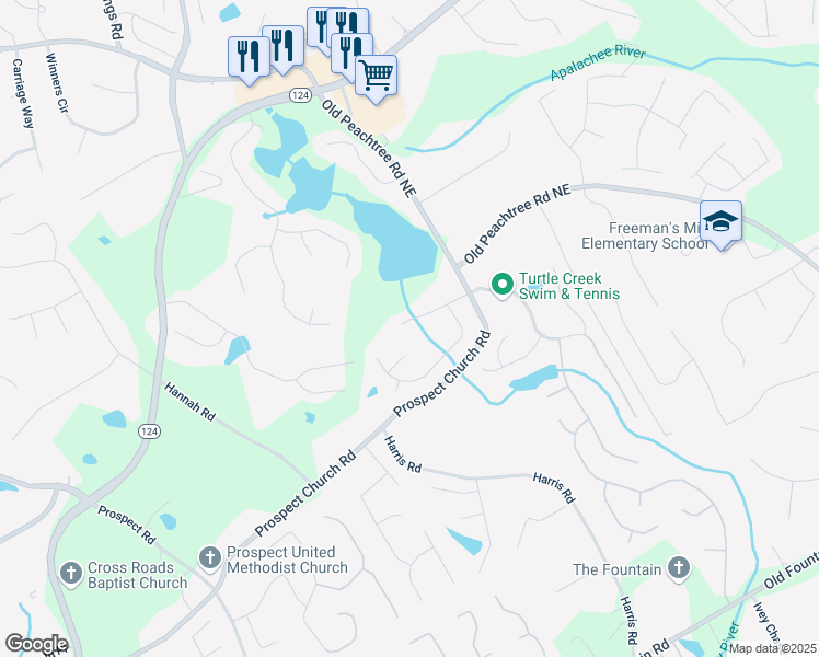 map of restaurants, bars, coffee shops, grocery stores, and more near 1915 Turtle Creek Way in Lawrenceville