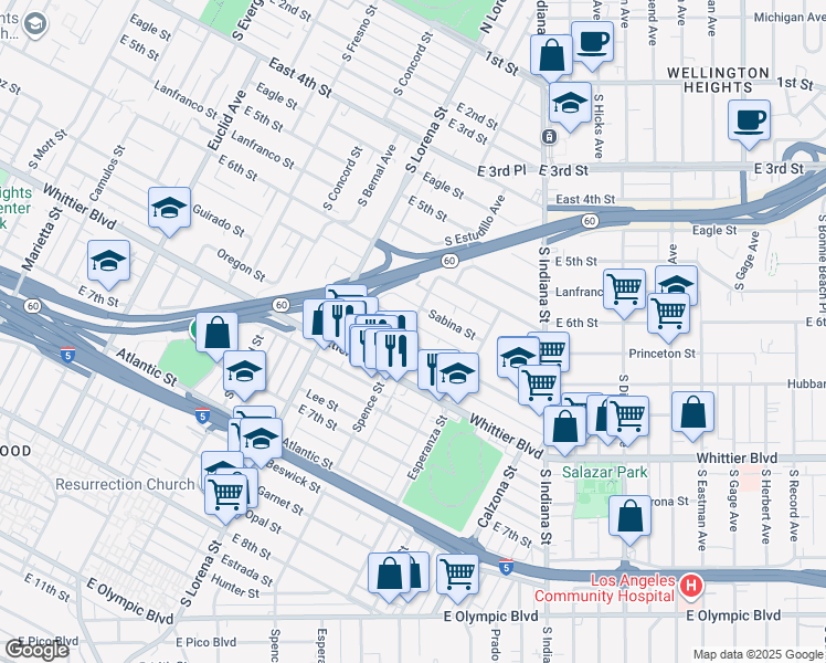map of restaurants, bars, coffee shops, grocery stores, and more near 3529 Percy Street in Los Angeles
