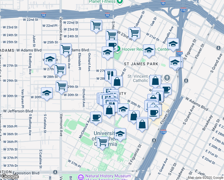 map of restaurants, bars, coffee shops, grocery stores, and more near in Los Angeles
