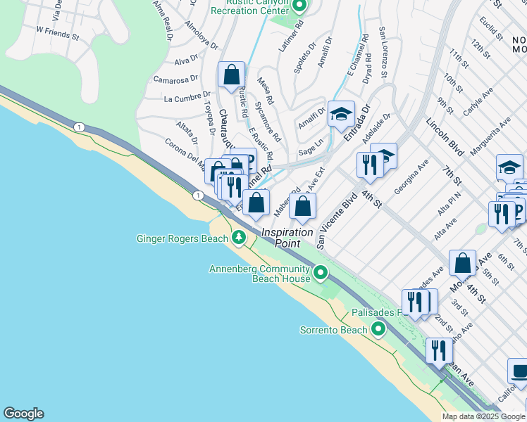 map of restaurants, bars, coffee shops, grocery stores, and more near 127 Mabery Road in Santa Monica